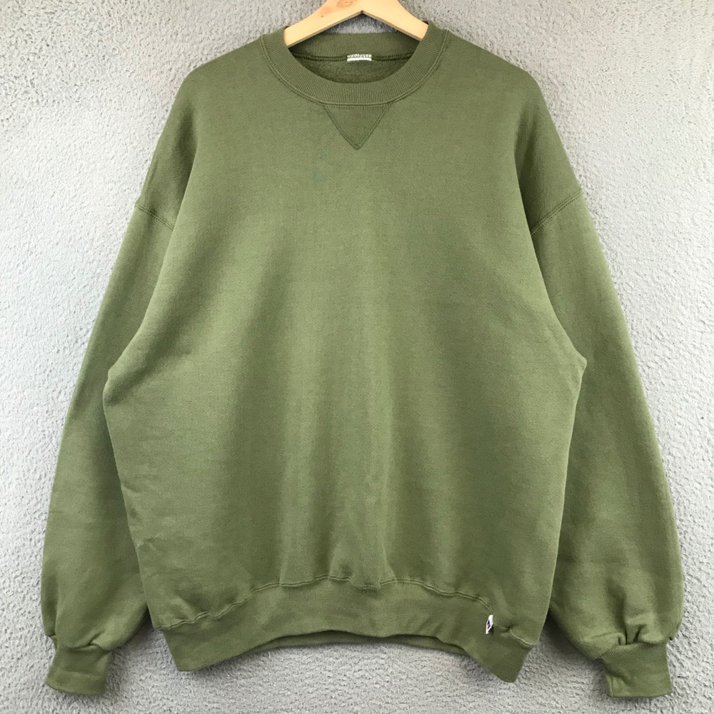 Vintage Russell Athletic Men Green‎ Crew Neck Sweatshirt Basic Essential XL